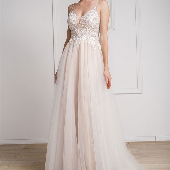 AMELIA Dresses & Skirts - PROM EVENING METALLIC GLITTER DRESS AC921 OFFWHITE